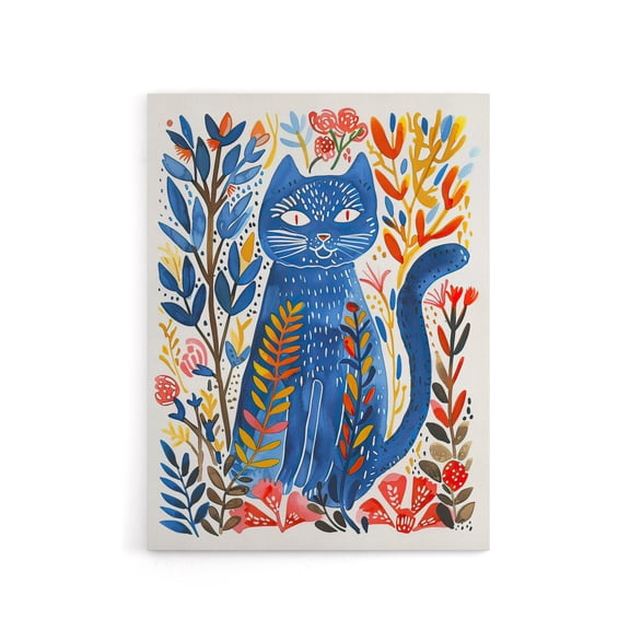 Russian Blue Cat Lover Folk Art Canvas Wall Art Print 12X16"