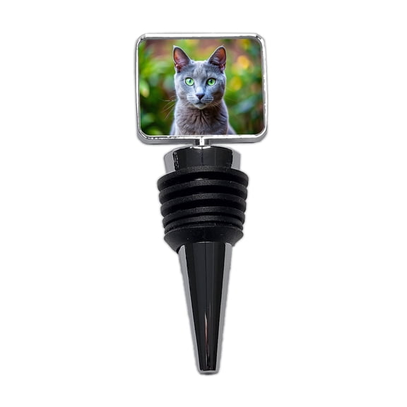 Russian Blue Cat Photo Wine Bottle Stopper Cap Plug