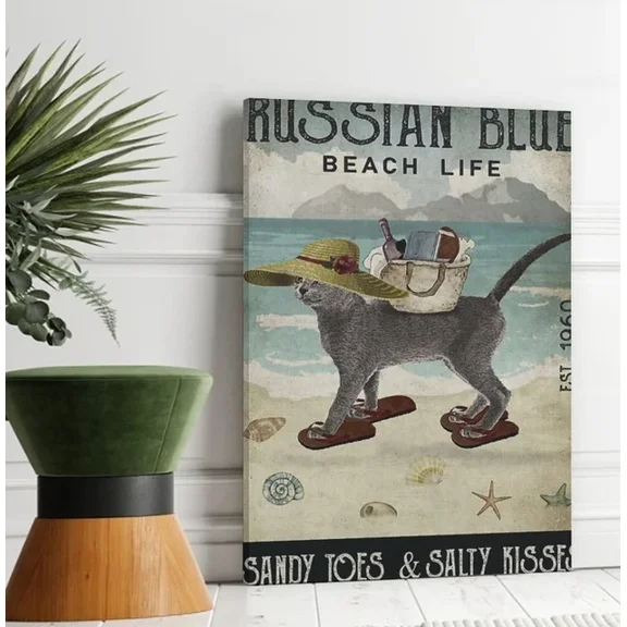 Russian Blue Cat Poster Home Decor Office Wall Art Living Room Decor, Paper Poster Only