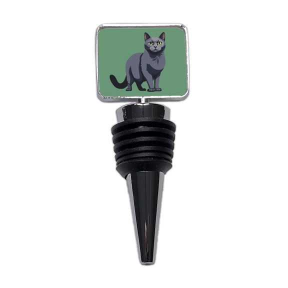 Russian Blue Cat Standing Wine Bottle Stopper Cap Plug