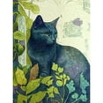 thumbnail image 1 of Russian Blue Cat with Bright Ornate Plants Modern Art Nouveau Illustration Extra Large XL Wall Art Poster Print, 1 of 3