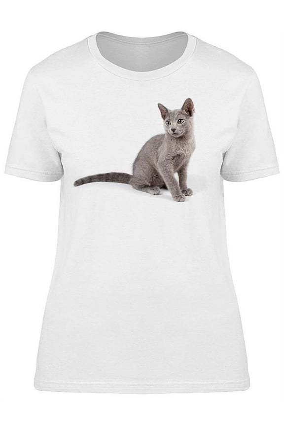 Russian Blue Kitty Ring-tailed T-Shirt Women -Image by Shutterstock, Female Medium
