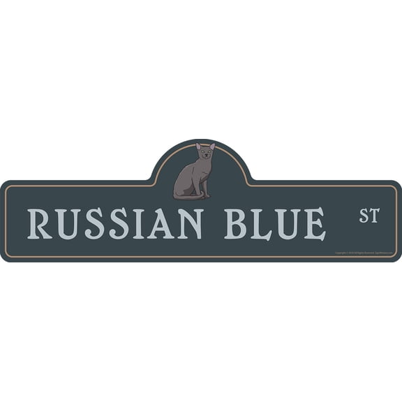 Russian Blue Street Sign | Indoor/Outdoor | Dog Lover Funny Home Décor for Garages, Living Rooms, Bedroom, Offices | SignMission personalized gift | 18" Wide