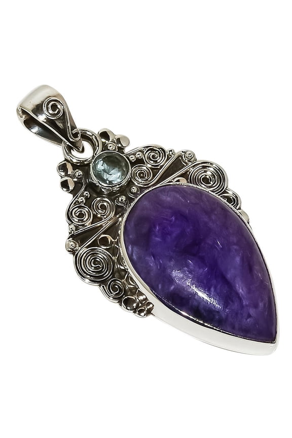 Russian Charoite Solid 925 Sterling Silver Pendant 1.85"|Handmade Pendant, Gift for her, Purple Pendant, Gemstone Silver Jewelry