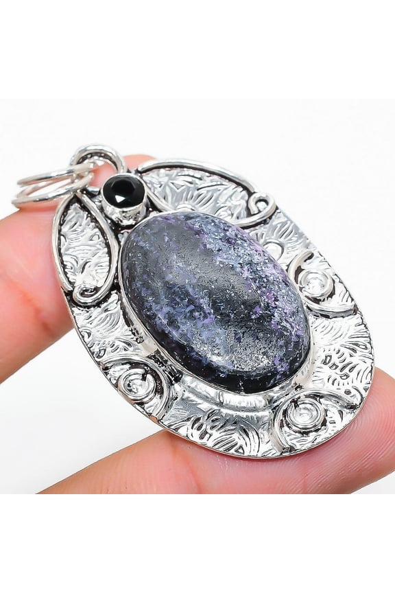 Russian Charoite, Spinel Gemstone 925 Sterling Silver Jewelry Pendant 2.32"