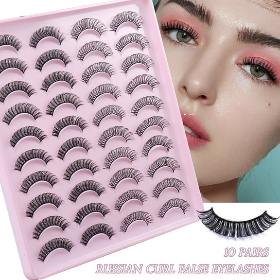 Russian Curl False Eyelashes 20 Pairs Pack - Thick Natural Grafting Effect, Premium Synthetic Lashes for Daily Makeup & Beauty Needs