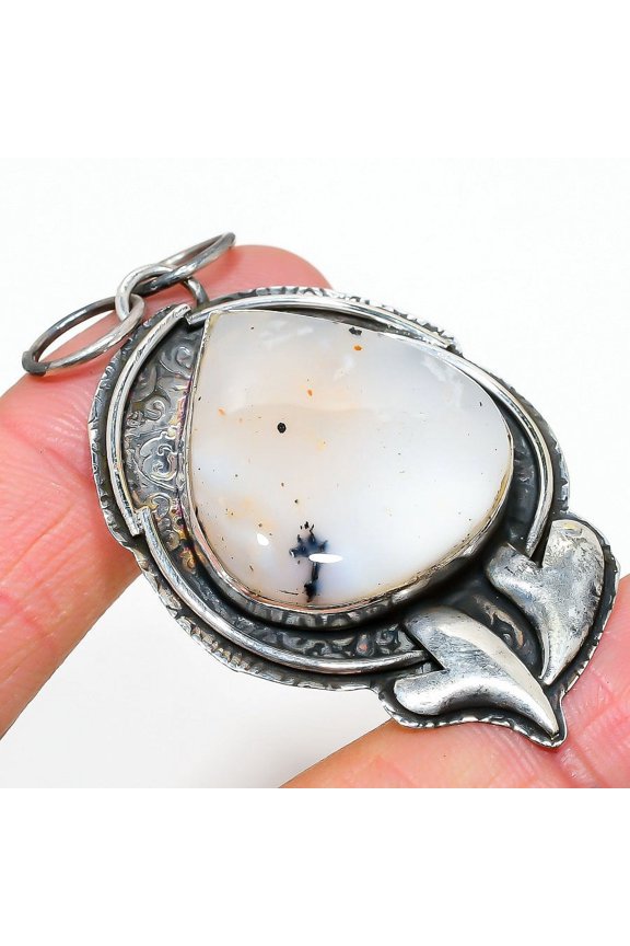 Russian Dendritic Gemstone Handmade 925 Sterling Silver Jewelry Pendant 2.48"