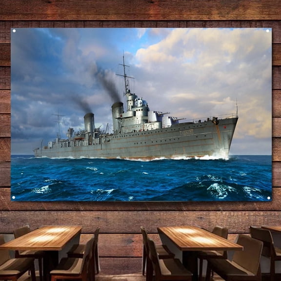 Russian Destroyer Tashkent 1942 Battleship Wall Art Banners Hanging Flags Wall Chart Warship Military Art Poster Canvas Print Art Painting Room Office Home Decor Tapestry 3,38X57 inches