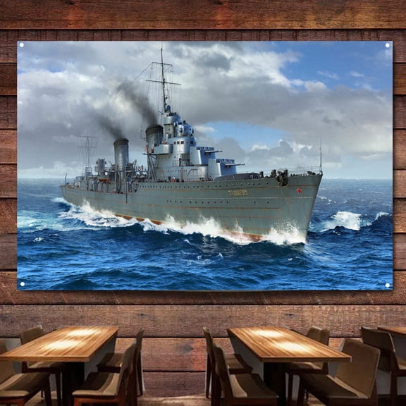 Russian Destroyer Tashkent 1942 Battleship Wall Art Banners Hanging Flags Wall Chart Warship Military Art Poster Canvas Print Art Painting Room Office Home Decor Tapestry 2,38X57 inches