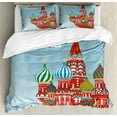 thumbnail image 1 of Russian Duvet Cover Set, Architecture Slavic Hallmarks Cartoon Style Illustration Print, Decorative 3 Piece Bedding Set with 2 Pillow Shams, Calking Size, Pale Sky Blue Multicolor, by Ambesonne, 1 of 3