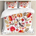 thumbnail image 1 of Russian Duvet Cover Set King Size, Folkloric Look Flowers Heart Shaped Arrangement Pattern, Decorative 3 Piece Bedding Set with 2 Pillow Shams, Dark Sand Brown Dark Warm Taupe Cream, by Ambesonne, 1 of 3