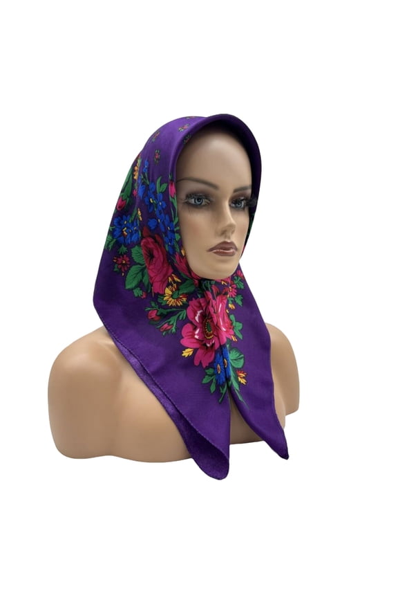 Russian Ethnic Vintage Floral 70cm Square Scarf for Women - Headwrap, Neck Tie, Hair Accessory