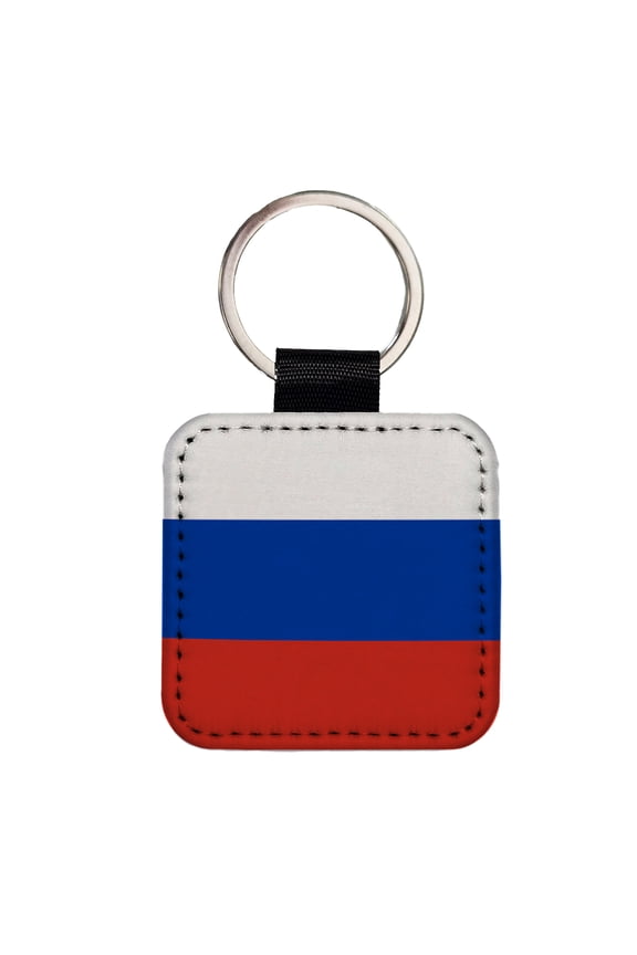 Russian Federation Country Flag Faux Leather Square Keychain