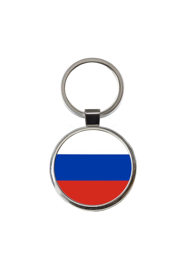 Russian Federation Country Flag Metal Round Keychain