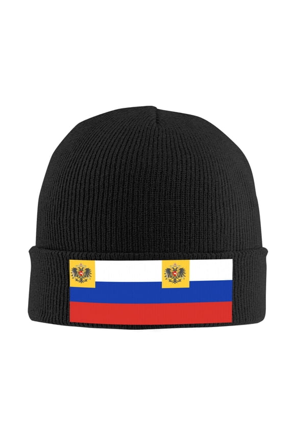 Russian-Flag Winter Beanie Hats for Men Women Warm Cozy Knitted Cuffed Skull Cap Black