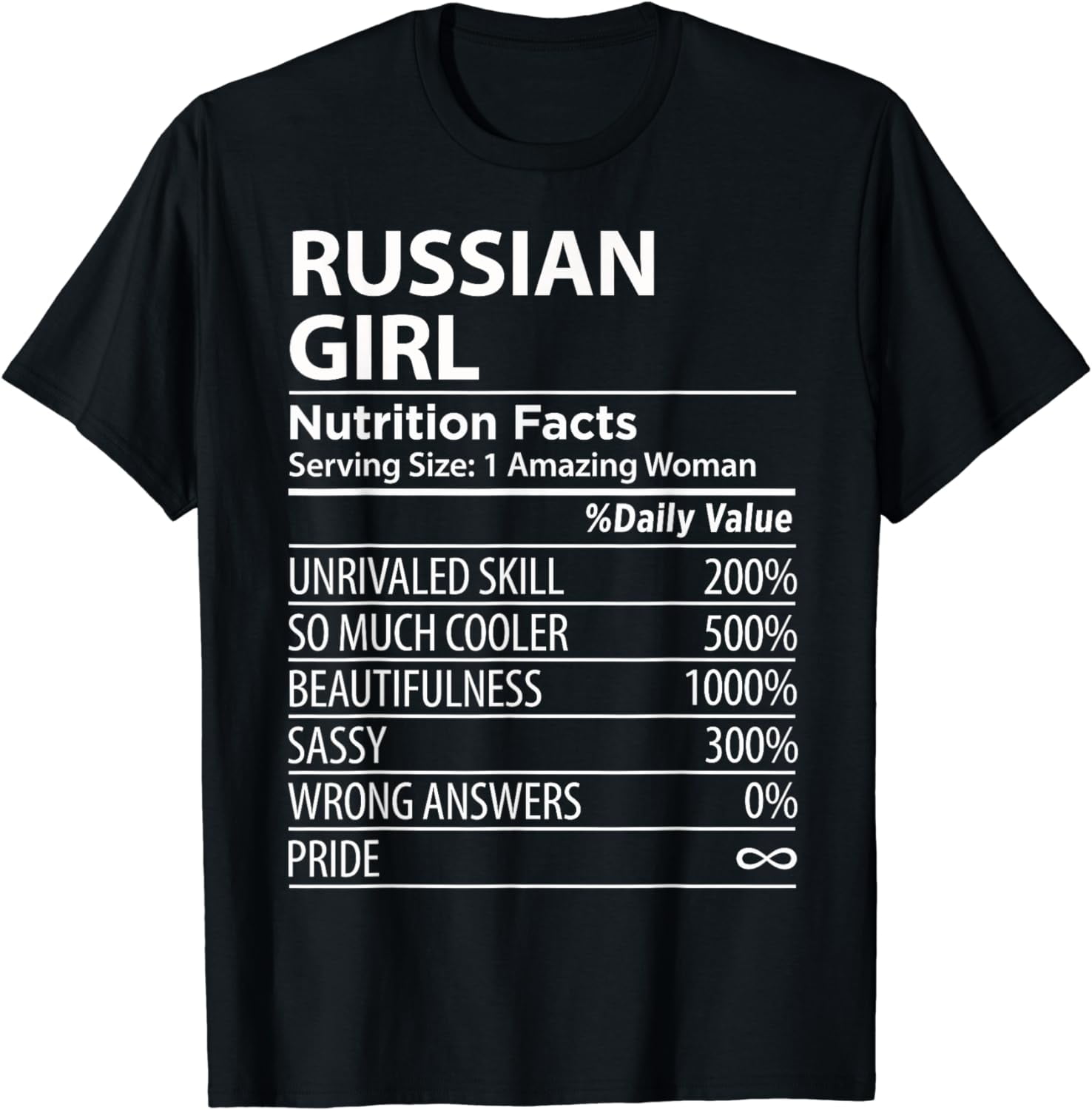 Russian Girl Nutrition Facts Funny Womens Russia T-Shirt - Walmart.com