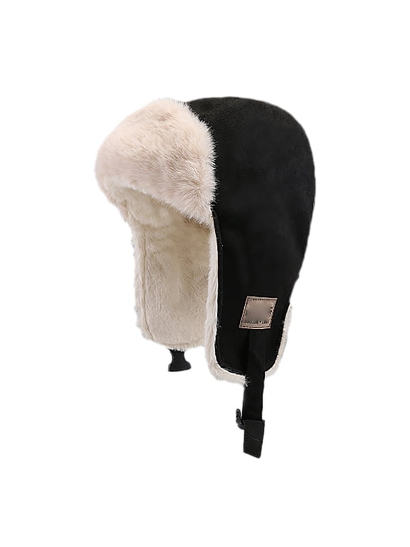 Russian Hat Warm Suedette Skiing Cap Winter Russian Warm Cold Weather Cap with Ear Flap Snow Ski Hats Ushanka Style Travel Commute Must-have Black One Size