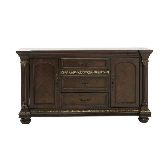 Russian Hill Collection Classic Aesthetic Faux Marble Top Server with Antique Finished Hardware