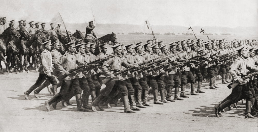 Russian Infantry Regiment Marching In Fighting Kit During World War I From The Illustrated War News 1914 Canvas Art - Ken Welsh Design Pics (21 x 11)