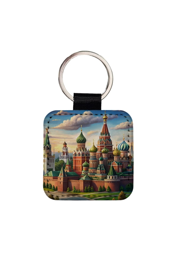 Russian Kremlin Moscow Russia Faux Leather Square Keychain