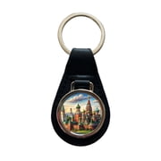 Russian Kremlin Moscow Russia Metal Black Leather Keychain