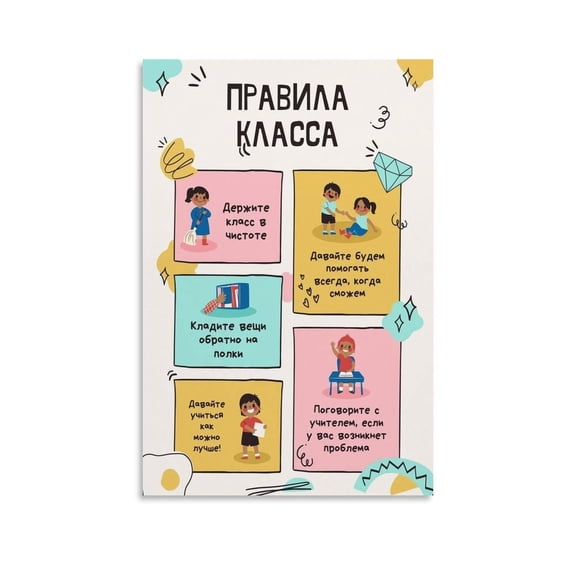 Russian Language Classroom Rules Poster Educational Guide for Elementary School Homeschool Learning Space Decor