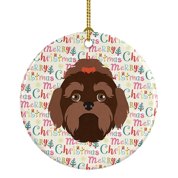 Russian Lapdog Merry Christmas Ceramic Ornament 2.8 in x 2.8 in