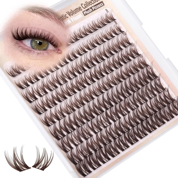 Brown Eyelash Clusters 8-14mm Mix, Short Wispy Natural Individual Lash Extensions, CC Curl Dark Brown Cluster Lashes, 99 Pcs DIY At-Home Lash Extension Pack for Women