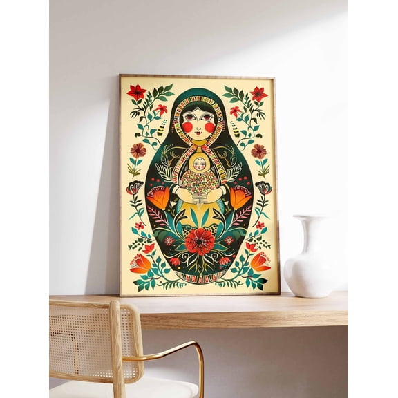 Russian Matryoshka Doll Eastern European Traditional Folk Art Souvenir, Unframed Canvas 8x10in