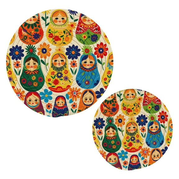 Russian Matryoshka Potholders Set Trivets Pads 2 Pcs Cotton Heat Resistant Round Hot Mats for Kitchen Countertop Table Home Decor