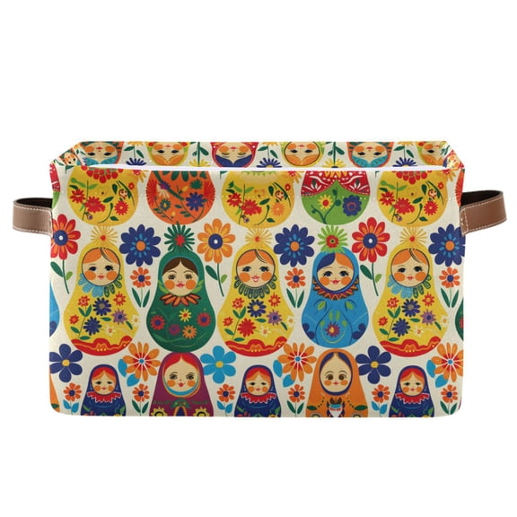Russian Matryoshka Storage Bins with Handle Fabric Organizer Basket Foldable Box 1 Pack 14.2x10.2x8.3