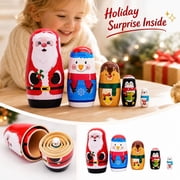 Russian Nesting Dolls 5 Piece Christmas Themed Matryoshka Set for Student Holiday Home Decor Festive Gift