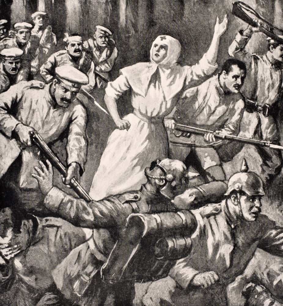 Russian Nurse Mira Miksailovitch Ivanoff Leading Men Against Germans 1915 From The War Illustrated Album Deluxe Published London 1916 Canvas Art - Ken Welsh Design Pics (28 x 30)