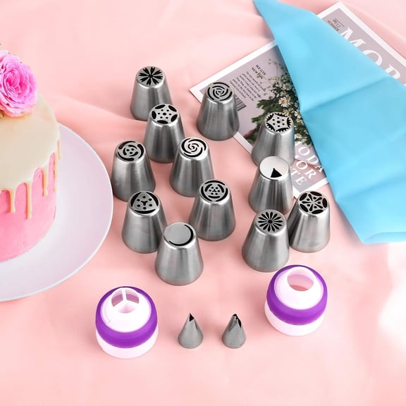 Russian Piping Tips Set, Flower Frosting Nozzles Icing Tips for Cake Decorating Kit, Baking Supplies for Cookie Cupcake, Leaf Piping Tips Couplers Pastry Baking Bags