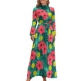 thumbnail image 1 of Russian Red Flower Dress High Waist Retro Floral Print Bohemia Dresses Long Sleeve Stylish Long Maxi Dress Trendy Vestidos, 1 of 5