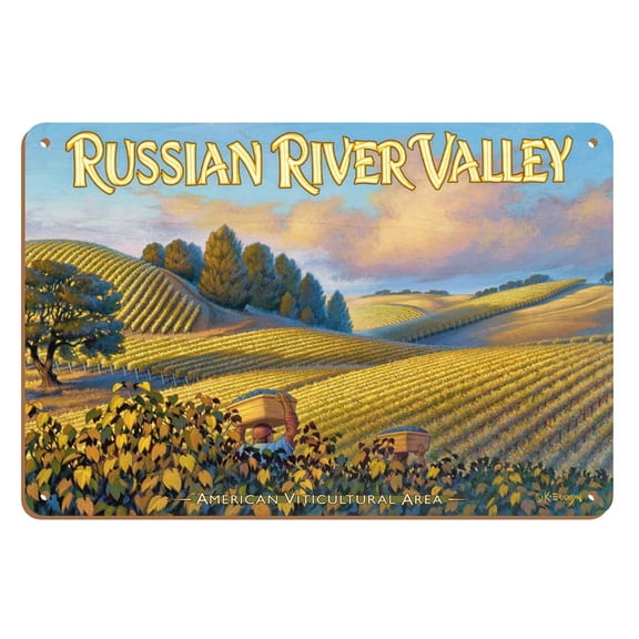 Russian River Valley Wineries - Along Westside Road - California Vineyards Wine Country Art by Kerne Erickson - 8 x 12 inch Vintage Wood Art Sign