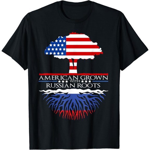Russian Roots American Grown Tree Flag USA Russia Gift T-Shirt
