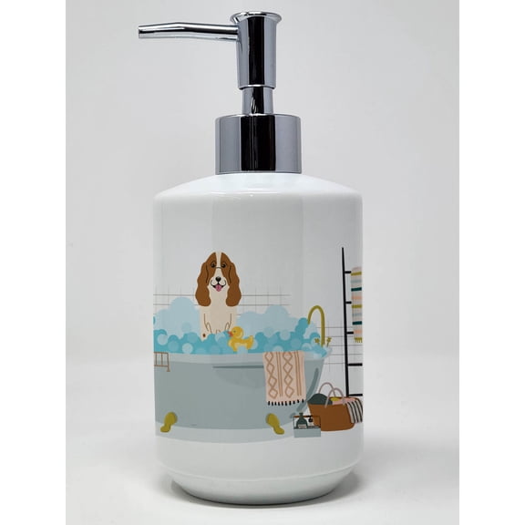 Russian Spaniel in Bathtub Ceramic Soap Dispenser