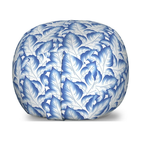 Russian Storage Toy Bag Chair, Flower Leaves Porcelain Style Graphic Traditional Folk Pattern Soft Pastel Colors Design, Stuffed Animal Organizer Washable Bag, Large Size, Blue, by Ambesonne