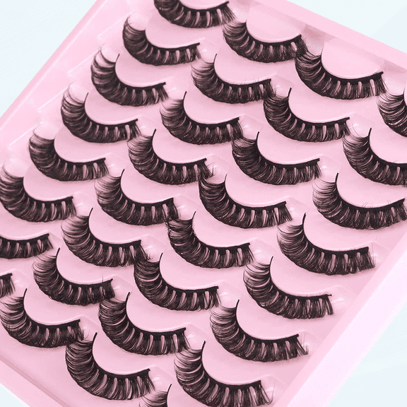 Russian Strip Faux Mink Lashes Cat Eye Crossed Fluffy 3D Curly False Eyelashes Thin Light Volume Soft Fake Lashes 16 Pairs Pack