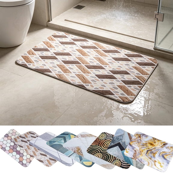 Russian Style Diatom Mud Bath Mat, Natural Diatomite Super Absorbent Quick-Drying Mat with Non-Slip Rubber Back, for Bathroom Shower Entryway Tub Side Floor, F