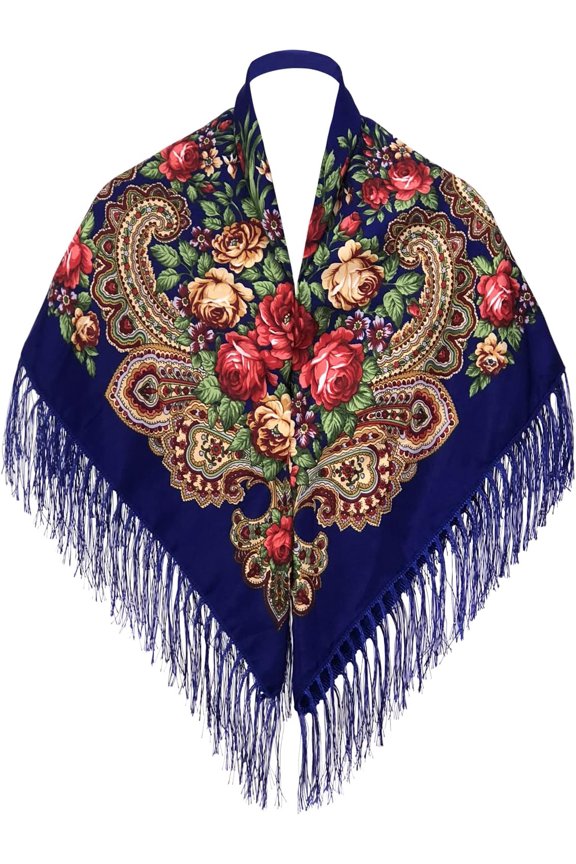 Russian Style Muffler Warm Scarf with Tassel Women's Traditional Scarf Wrap Shawl Fringes Printing Cape