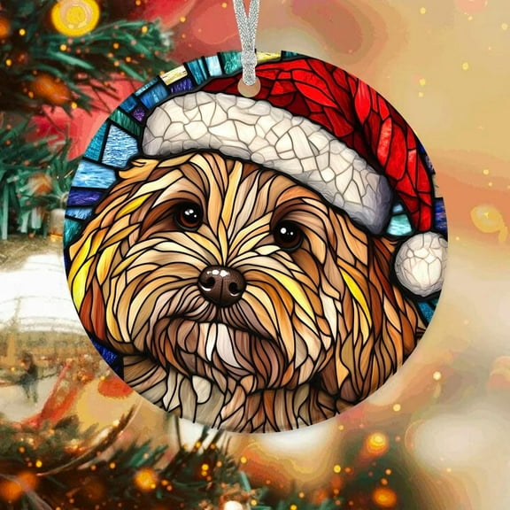 Russian Toy Dog Stained Glass Ornaments, Russian Toy Dog Ornament,Russian Toy Dog Christmas Tree Ornament, Xmas Decorations Rfo1kc