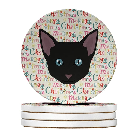 Russian White Black Cat Christmas Large Sandstone Coasters Pack of 4 4 in x 4 in