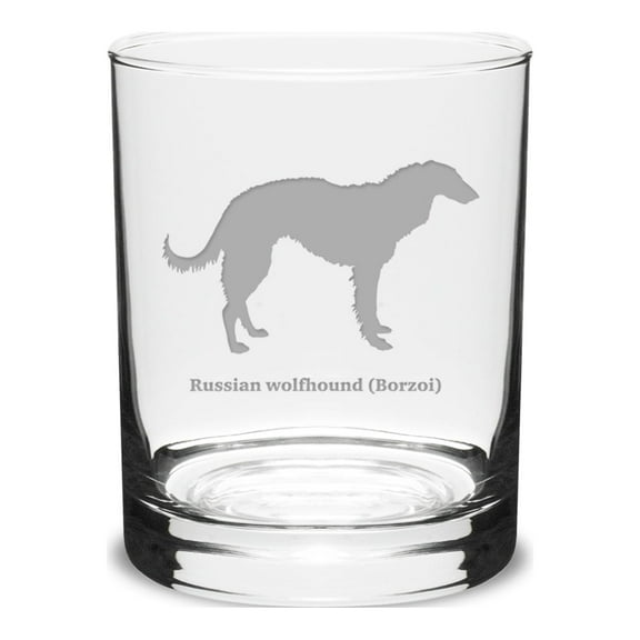 Russian Wolfhound (Borzol) Deep Etched 14 oz Classic Double Old Fashion Glass