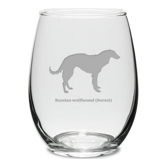 Russian Wolfhound (Borzol) Deep Etched 15 oz Stemless White Wine Glass