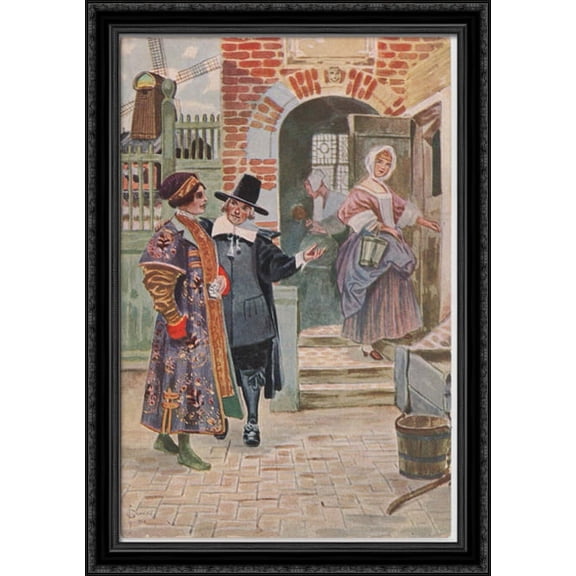 Russian in the Netherlands at the time of Peter the Great 28x40 Large Black Ornate Wood Framed Canvas Art by Sergey Solomko
