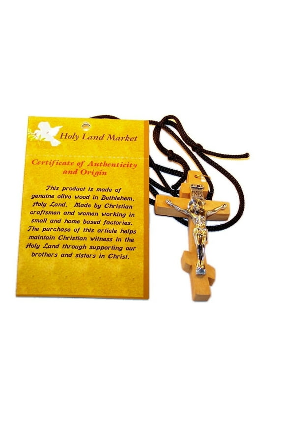 Russian or 3-Bar Patriarchal Crucifix - Olive wood Necklace (2.8 inches - 7cm) Cord is 60cm long
