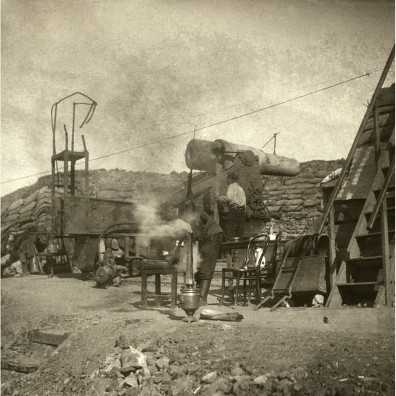 Russo-Japanese War 1905. Nrussian Soldiers Firing A Cannon During The Siege Of Port Arthur China. Stereograph 1905.