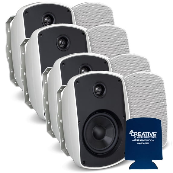 Russound 5" White Indoor Outdoor Wall Mount or Bookshelf Speaker Bundle 4 pair (8 total)